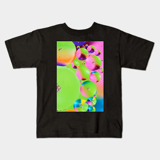 Colorful close up of oil drops in water Kids T-Shirt by philippemx